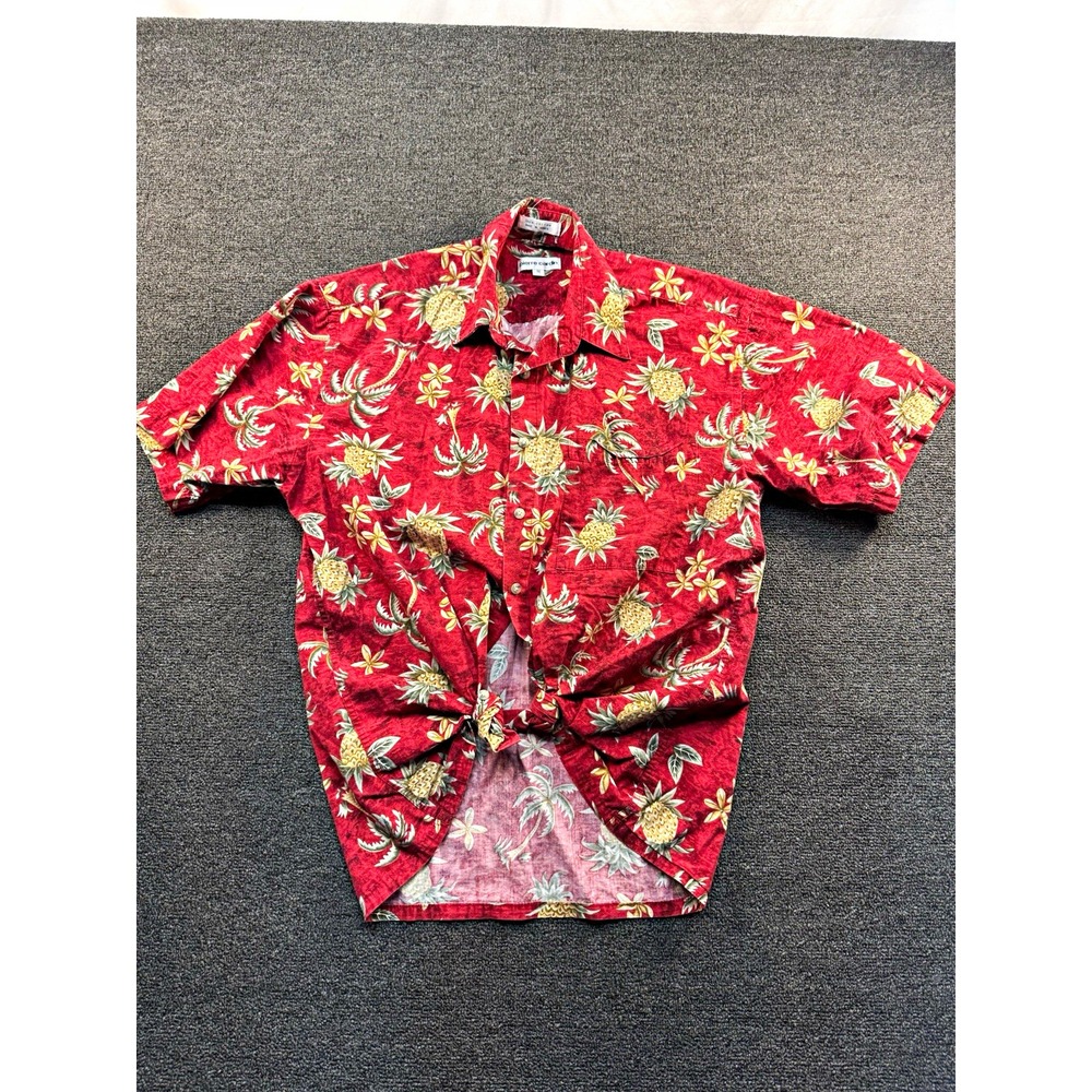 Pierre Cardin Men's M Red Hawaiian Floral Short Sleeve Button Up Shirt